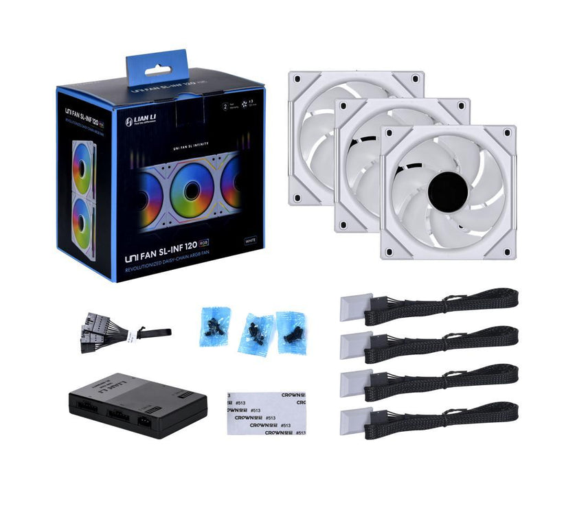 LIAN LI UNI FAN SL INFINITY 120 RGB WHITE  3 PCS PACK ---UF-SLIN120-3W  ( L Connect 3.0 Controller included)