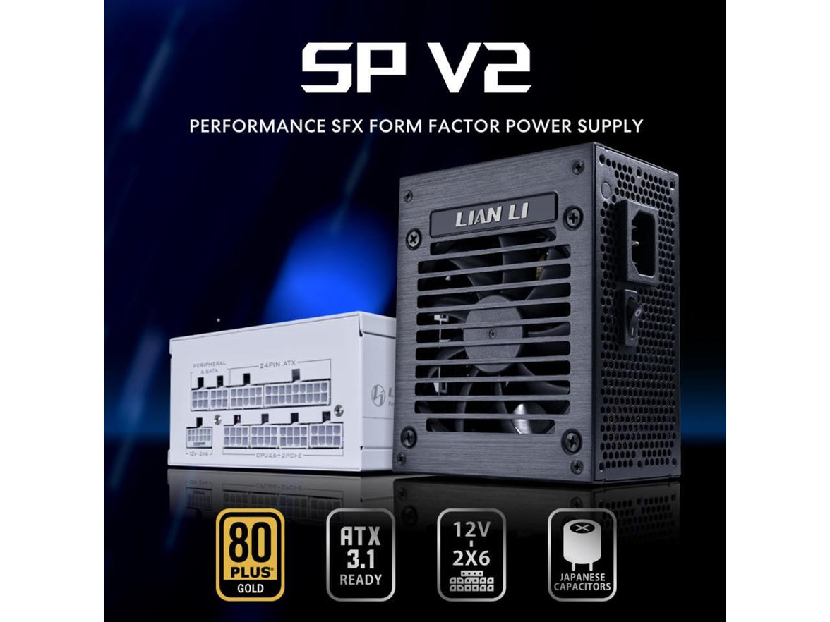 Lian Li SP850 Gold - 850 Watt SFX Form Factor Power Supply with Native 12V-2x6 Cable - Low Noise - 80 Plus Gold Efficiency - ATX 3.1 & PCIe 5.0 Compliant - 92mm FDB Fan - 10-Year - Black (SP850G.B)