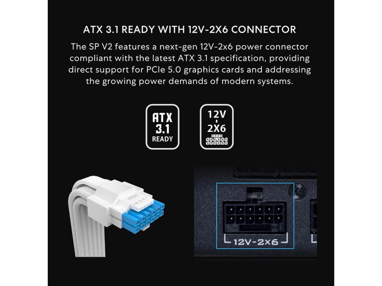 Lian Li SP750 Gold - 750 Watt SFX Form Factor Power Supply with Native 12V-2x6 Cable - Low Noise - 80 Plus Gold Efficiency - ATX 3.1 & PCIe 5.0 Compliant - 92mm FDB Fan - 10-Year - White (SP750G.W)