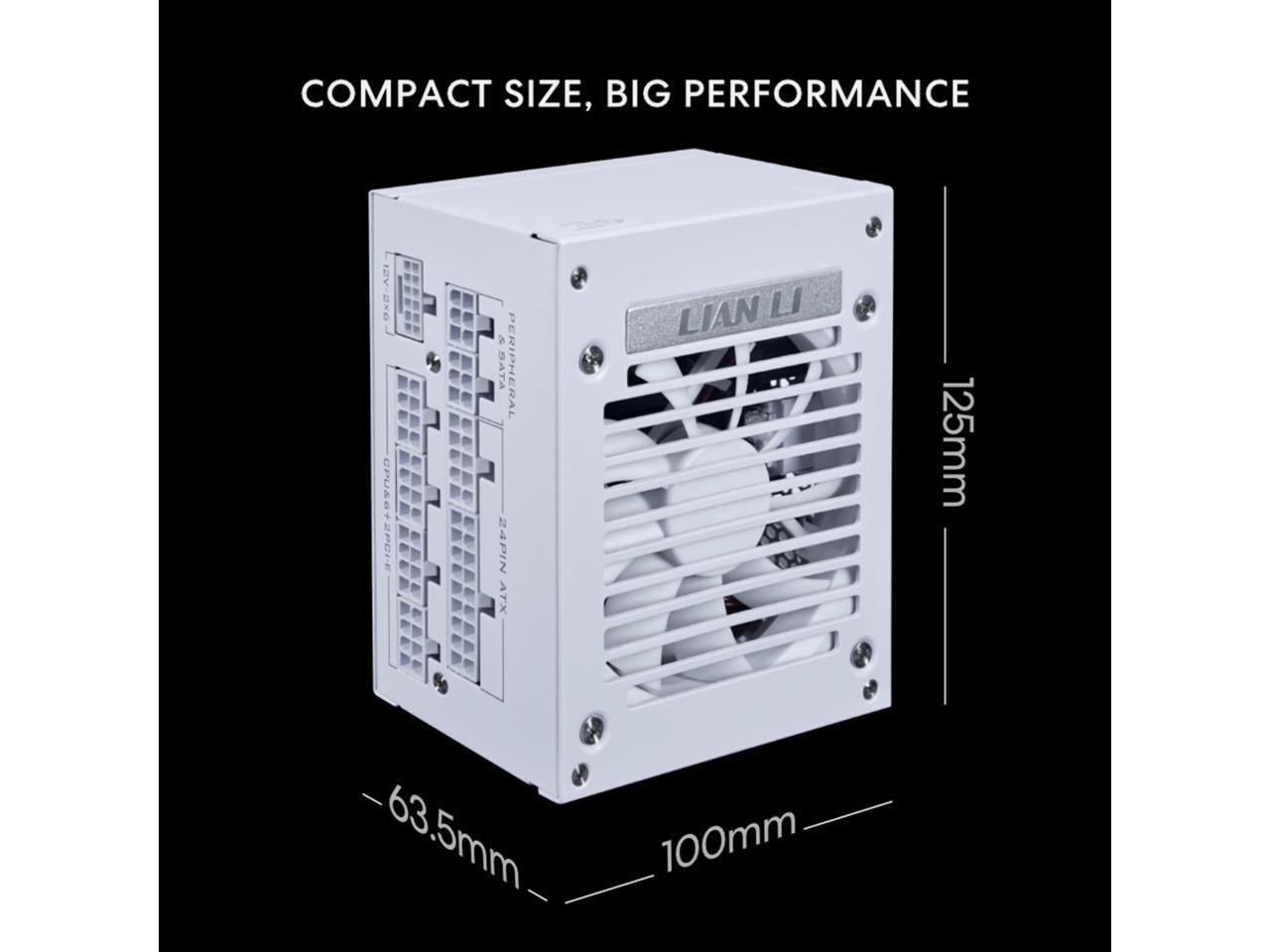 Lian Li SP750 Gold - 750 Watt SFX Form Factor Power Supply with Native 12V-2x6 Cable - Low Noise - 80 Plus Gold Efficiency - ATX 3.1 & PCIe 5.0 Compliant - 92mm FDB Fan - 10-Year - White (SP750G.W)