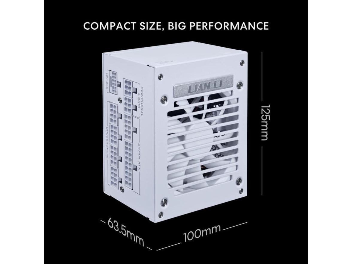 Lian Li SP750 Gold - 750 Watt SFX Form Factor Power Supply with Native 12V-2x6 Cable - Low Noise - 80 Plus Gold Efficiency - ATX 3.1 & PCIe 5.0 Compliant - 92mm FDB Fan - 10-Year - White (SP750G.W)