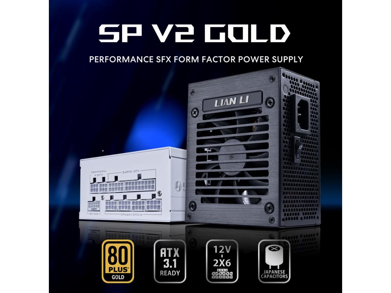 Lian Li SP850 Gold - 850 Watt SFX Form Factor Power Supply with Native 12V-2x6 Cable - Low Noise - 80 Plus Gold Efficiency - ATX 3.1 & PCIe 5.0 Compliant - 92mm FDB Fan - 10-Year - Black (SP850G.B)
