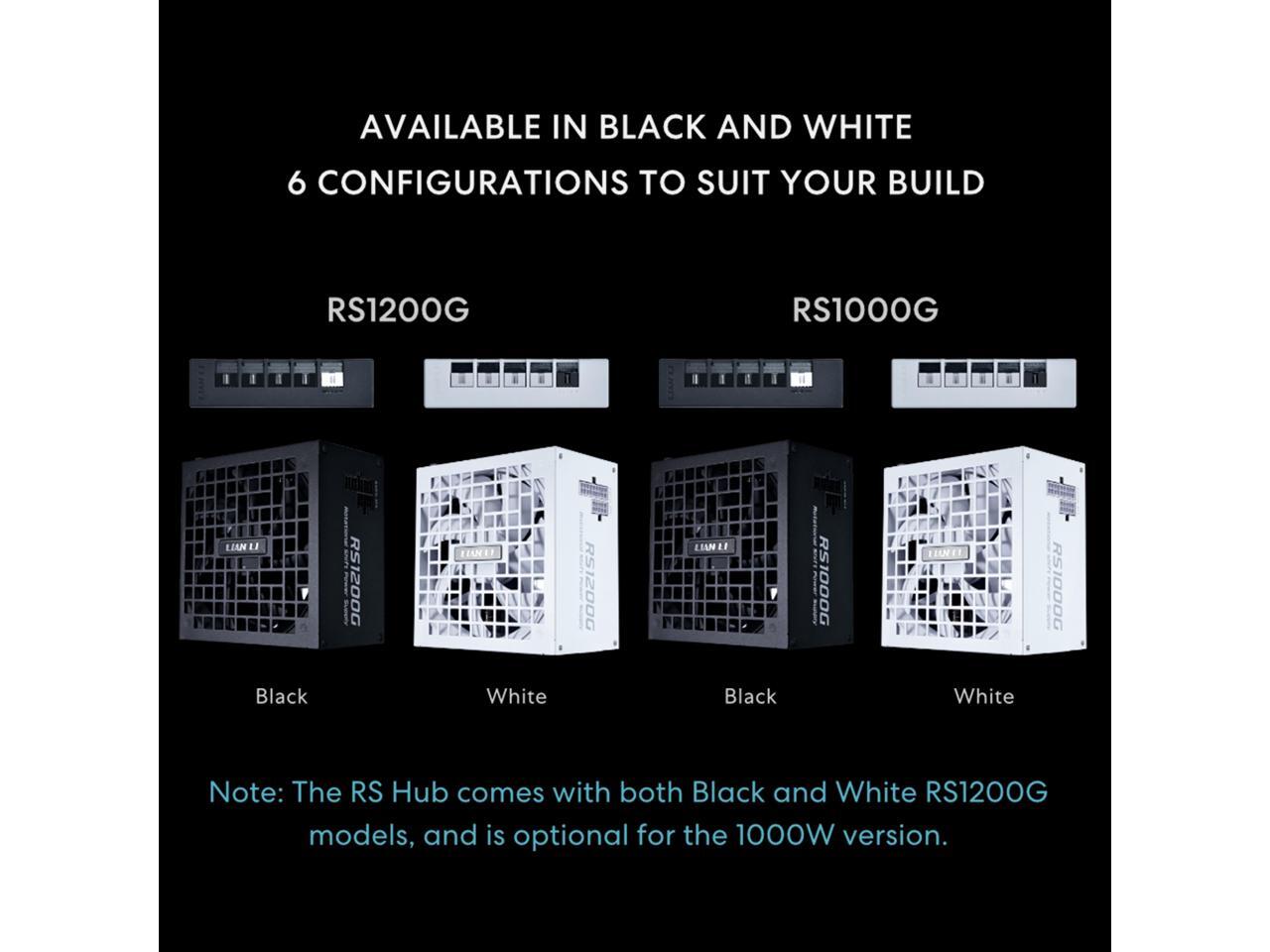 Lian Li RS 1000W Rotational Shift Fully Modular ATX Power Supply (W/USB Fan Hub) 90 AC Inlet, Cybenetics Platinum, 80+ Gold, ATX 3.1, PCIe 5.1, 12V-26 Cable, 10 Year Warranty, White (RS1000G.WH)