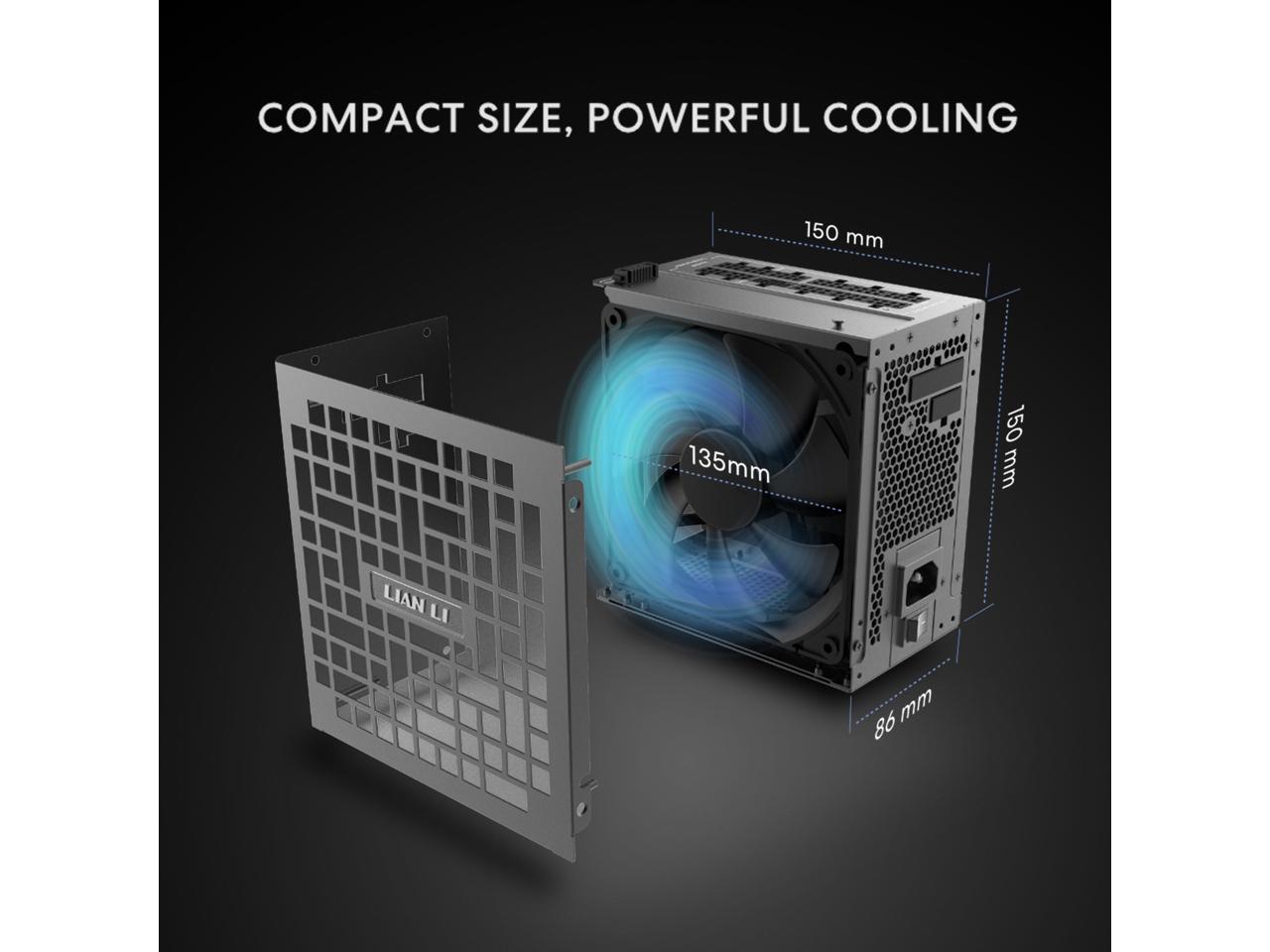 Lian Li RS 1200W Rotational Shift Fully Modular ATX Power Supply (W/ USB Fan Hub) 90 AC Inlet, Cybenetics Platinum, 80+ Gold, ATX 3.1, PCIe 5.1, 12V-26 Cable, 10 Year Warranty, Black (RS1200G.BH)