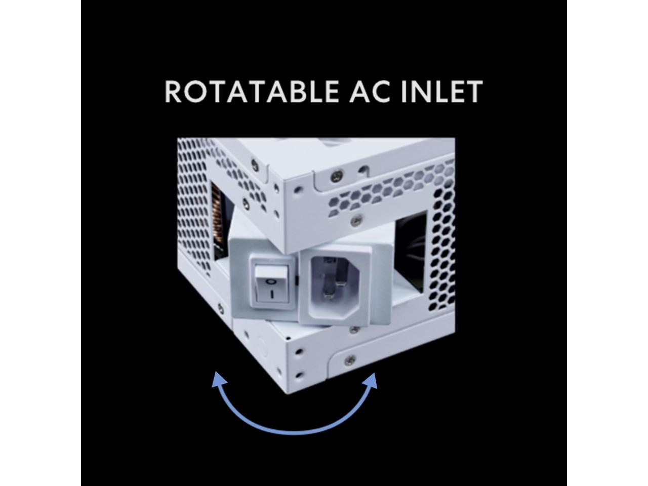 Lian Li RS 1000W Rotational Shift Fully Modular ATX Power Supply (W/USB Fan Hub) 90 AC Inlet, Cybenetics Platinum, 80+ Gold, ATX 3.1, PCIe 5.1, 12V-26 Cable, 10 Year Warranty, White (RS1000G.WH)