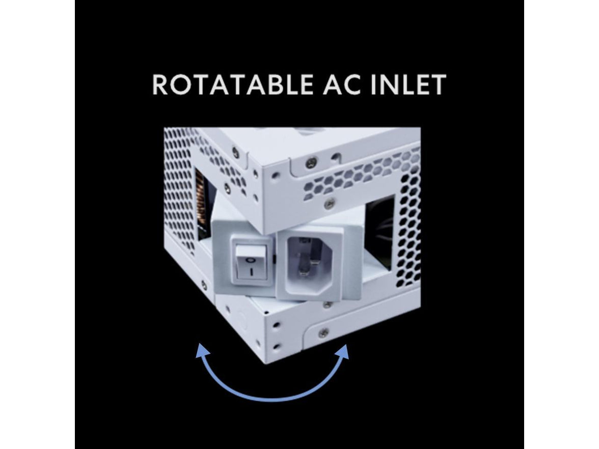 Lian Li RS 1000W Rotational Shift Fully Modular ATX Power Supply (W/USB Fan Hub) 90 AC Inlet, Cybenetics Platinum, 80+ Gold, ATX 3.1, PCIe 5.1, 12V-26 Cable, 10 Year Warranty, White (RS1000G.WH)