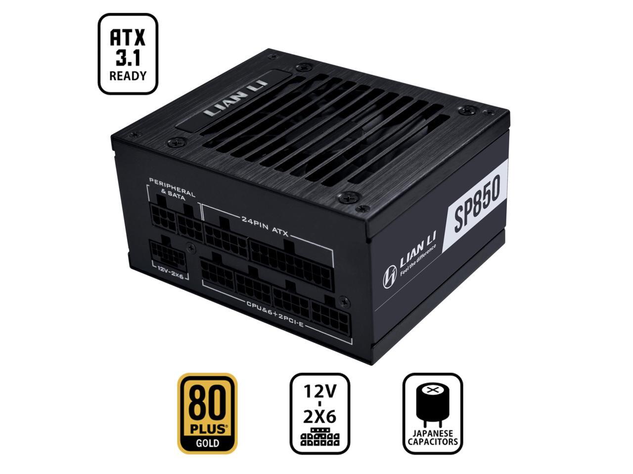 Lian Li SP850 Gold - 850 Watt SFX Form Factor Power Supply with Native 12V-2x6 Cable - Low Noise - 80 Plus Gold Efficiency - ATX 3.1 & PCIe 5.0 Compliant - 92mm FDB Fan - 10-Year - Black (SP850G.B)