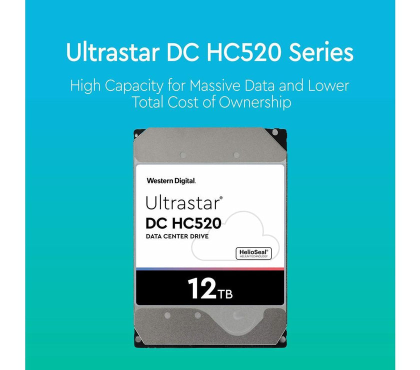 WD Ultrastar DC HC520 12TB Hard Drive 3.5" Internal 256MB SATA 7200 RPM 512E ISE NP3 DC HC520 0F30144 (HUH721212ALE600)