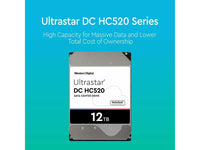 WD Ultrastar DC HC520 12TB Hard Drive 3.5" Internal 256MB SATA 7200 RPM 512E ISE NP3 DC HC520 0F30144 (HUH721212ALE600)