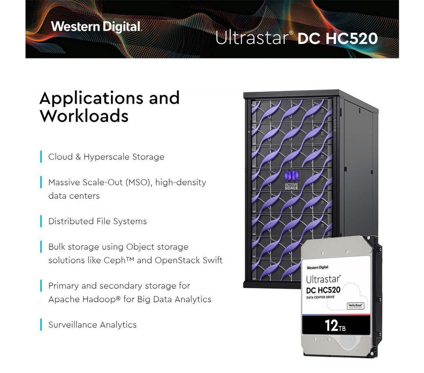 WD Ultrastar DC HC520 12TB Hard Drive 3.5" Internal 256MB SATA 7200 RPM 512E ISE NP3 DC HC520 0F30144 (HUH721212ALE600)