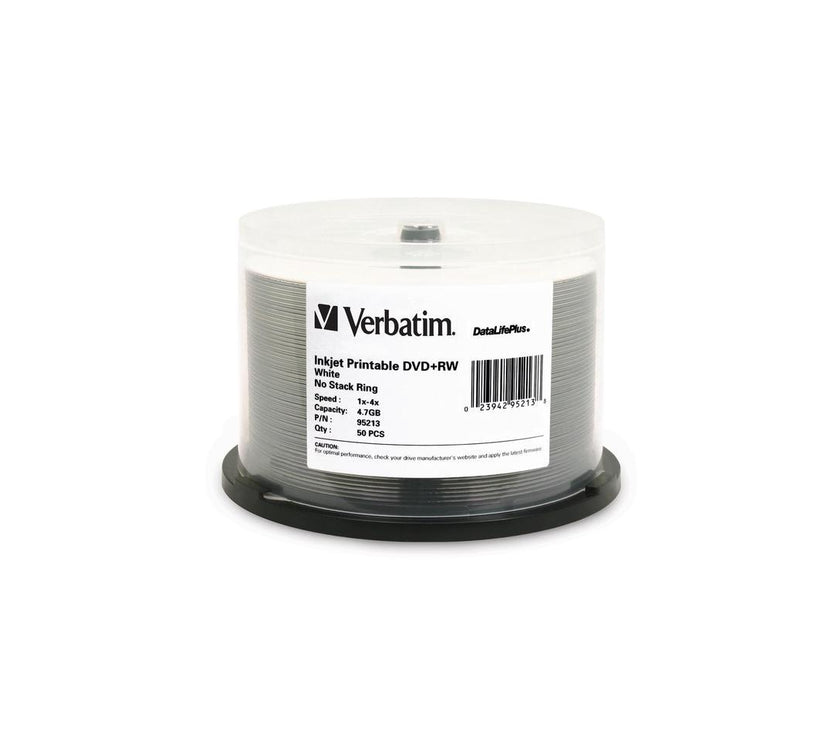 Verbatim 95213 Verbatim DVD+RW 4.7GB 4X DataLifePlus White Inkjet Printable - 50pk Spindle - 4.7GB - 50 Pack