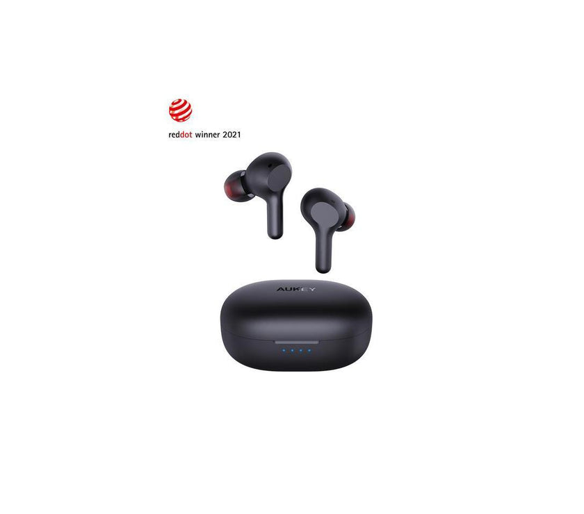 AUKEY True Wireless Earbuds Hi-Fi Stereo Bluetooth 5.0 Headphones 25-Hour Playtime IPX5 Waterproof Earphones with USB-C Quick Charging Case for iPhone and Android Black EP-T25