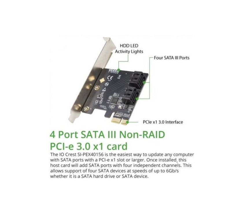 4 Port SATA III PCI-e 3.0 x1 Card Non-Raid with Low Profile Bracket