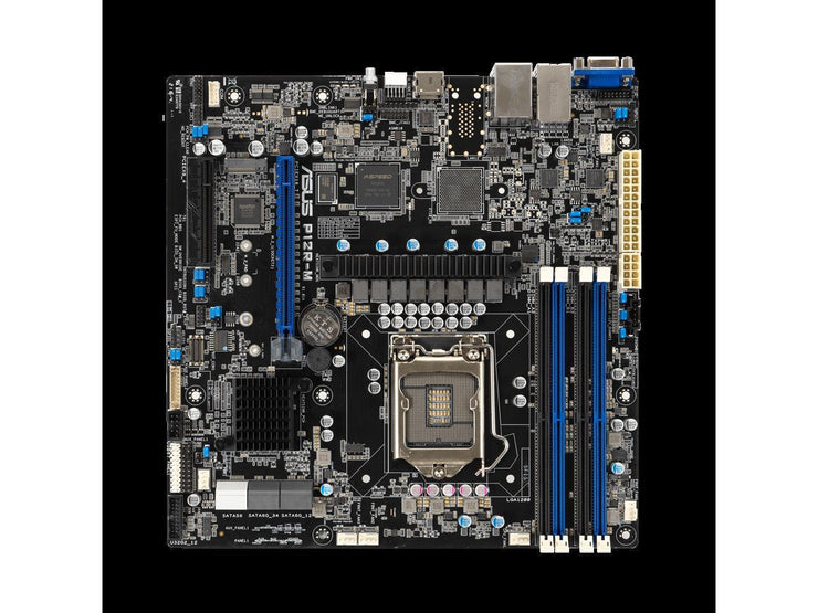 Intel® Xeon® E-2300 LGA 1200 Micro-ATX server motherboard with four DIMM and one M.2 slot, plus dual LAN, six SATA, one HDMI, two PCIe 4.0 slots, two USB 3.2 Gen 2, Platform Firmware Resilience (PFR) and ASUS ASMB10-iKVM