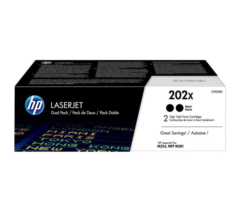 HP 202X CF500XD 2 High Yield Black Toner Cartridges