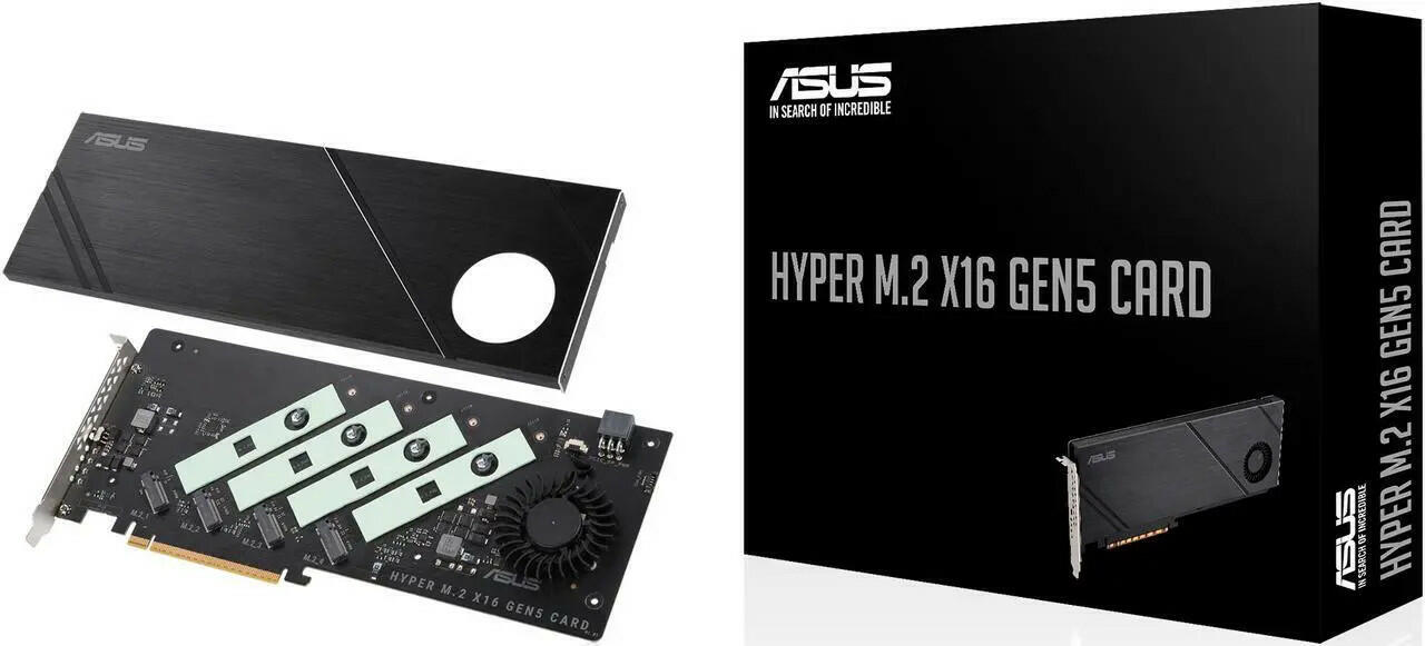 ASUS Hyper M.2 x16 Gen5 Card (PCIe 5.0/4.0) 4x NVMe M.2 (2242/2260/2280/22110)
